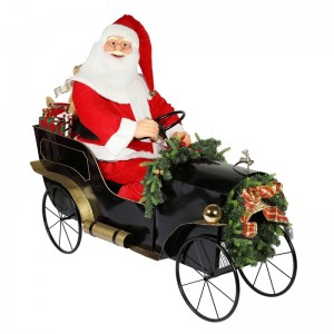 150cm Assis Sleigh Santa Claus avec ornement d\'éclairage Décoration de Noël Figurine de vacances traditionnelle Collection