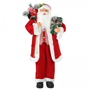 30 ~ 110cm Christmas Standing Santa Claus avec sac de cadeau Décoration Ornement Figurine Traditionnelle Figurine Collection Série de Noël